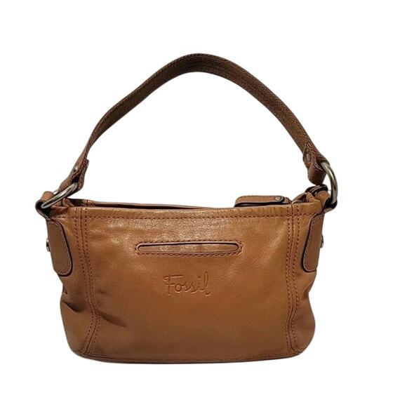 Vintage Fossil Leather Hanover Hobo Shoulder Bag Saddle Brown Purse Zip Closure - Picture 9 of 10